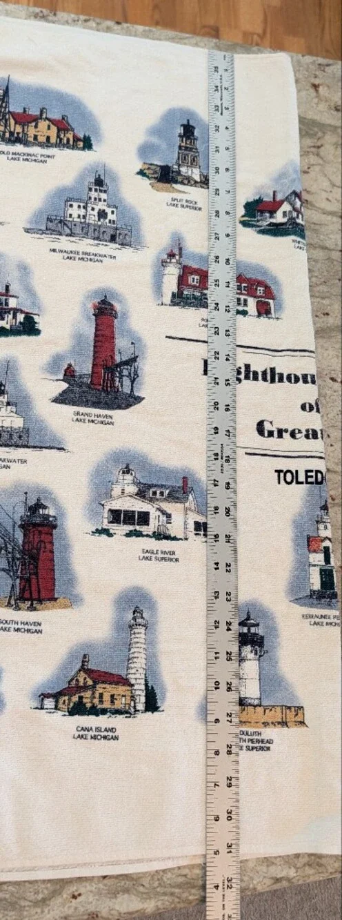 Vintage Great Lakes Lighthouses Beach Towel Ohio Michigan Big 100% Cotton Beach